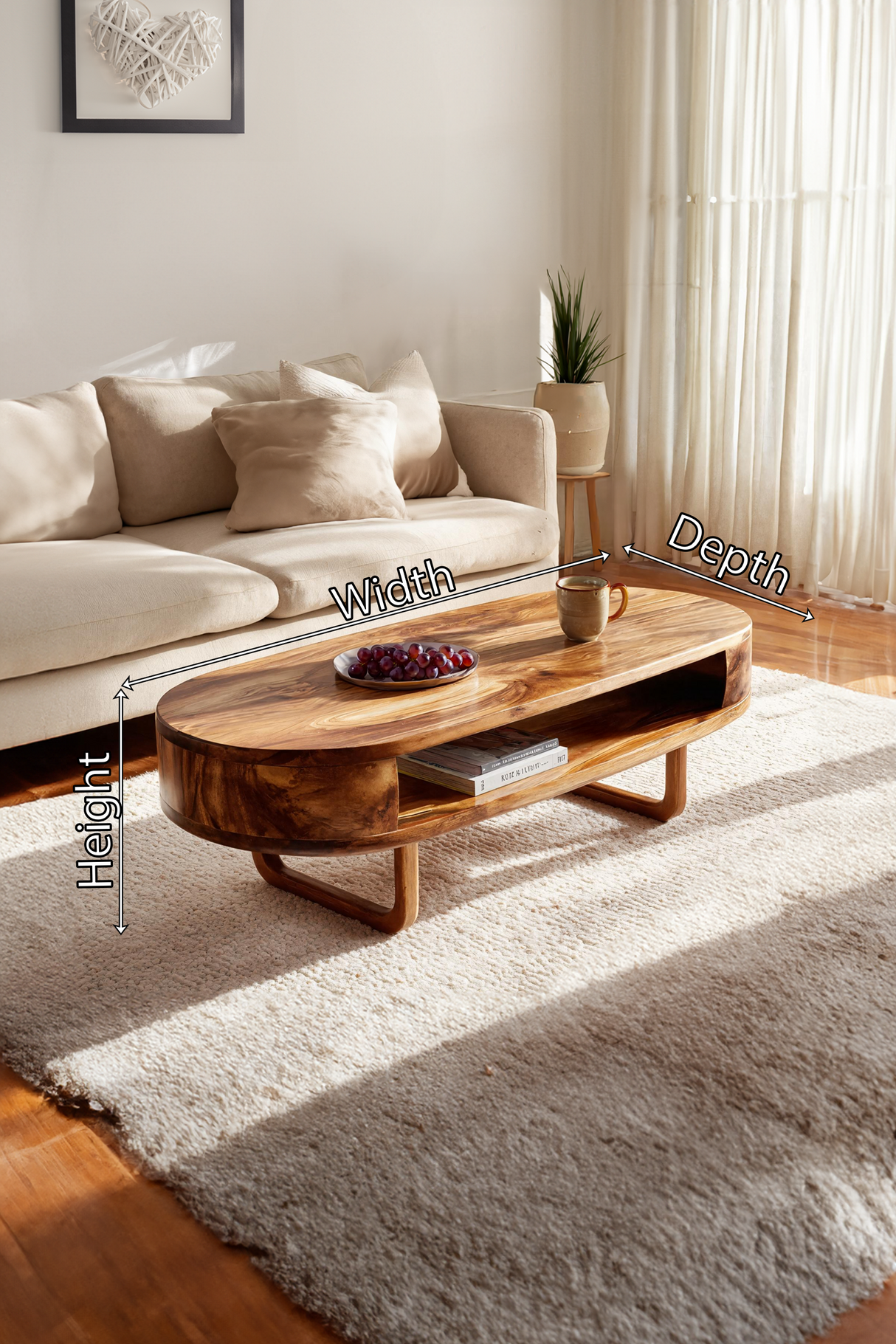 Mid Century Wooden Live Edge Coffee Table For Living Room Furniture Decor