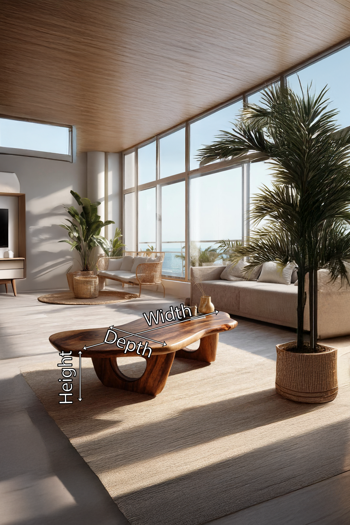 Mid Century Live Edge Coffee Table Solid Wood Furniture Decor