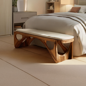 Minimalist Curved Wood Bench For End-of-Bed Design