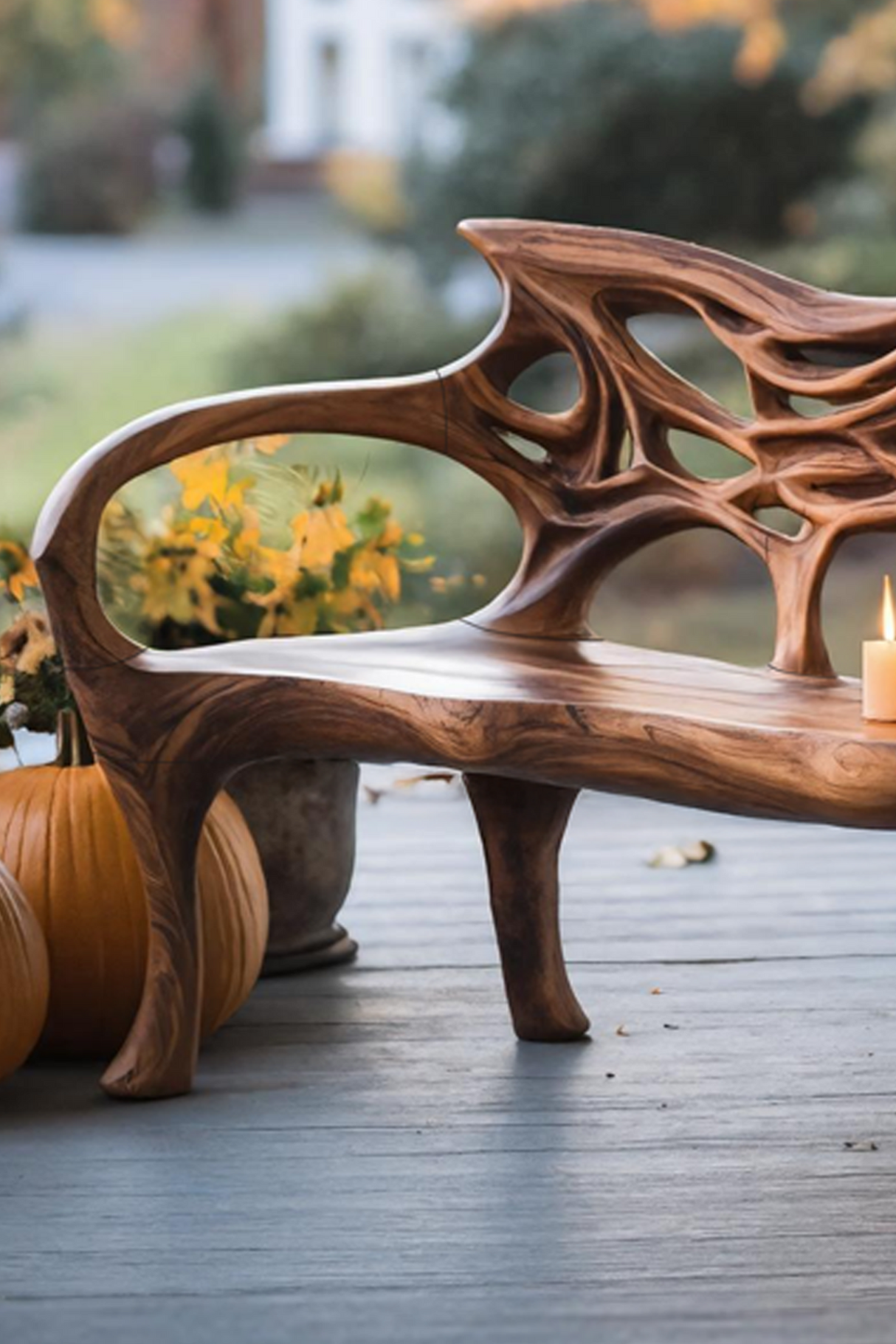 Mid Century Solid Wood Halloween Bench For Outdoor Design
