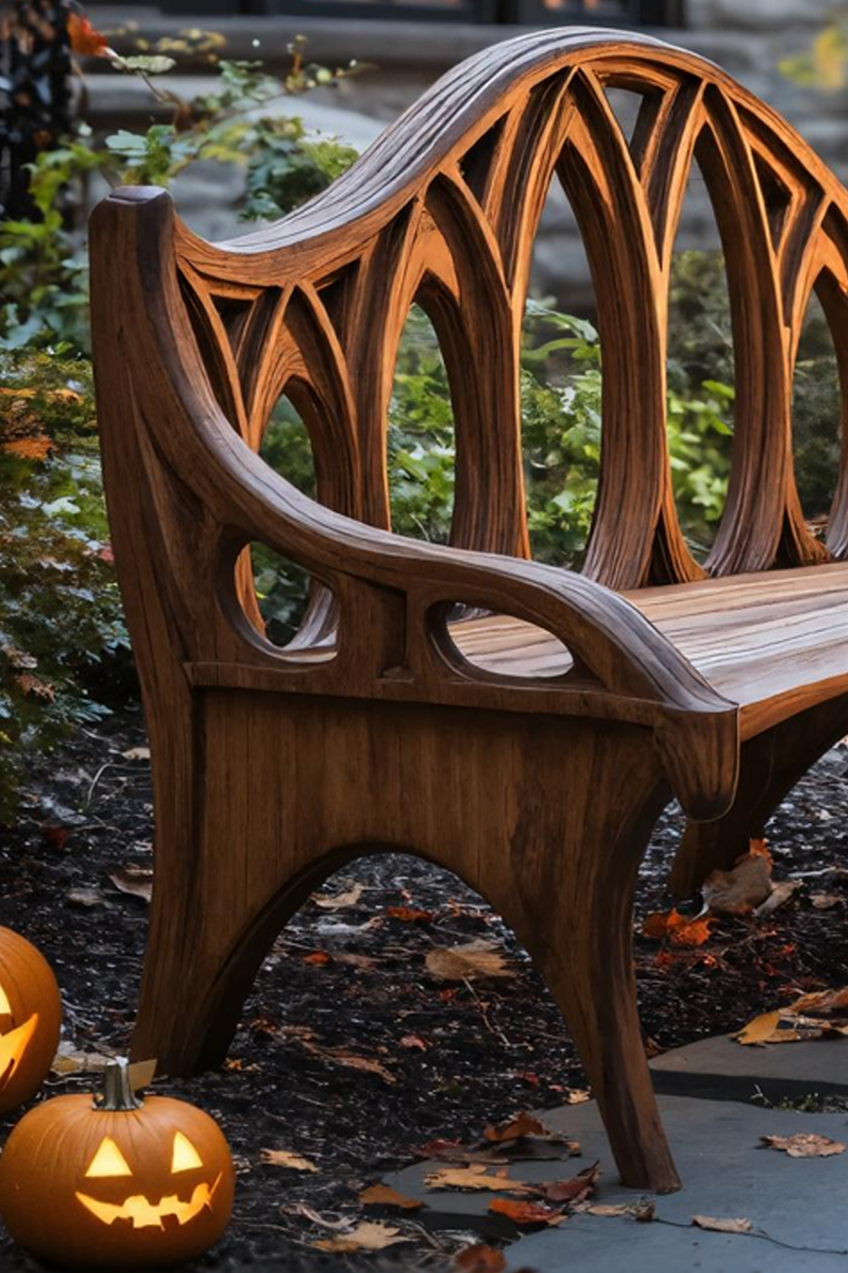 Farmhouse Solid Wood Halloween Bench For Outdoor Porch Design