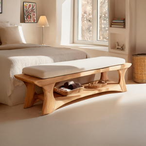 Mid Century Solid Wood Bench For Bedroom Accent