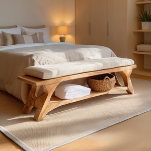 Modern Sculpted Wood Bench For Bedroom Interior Styling