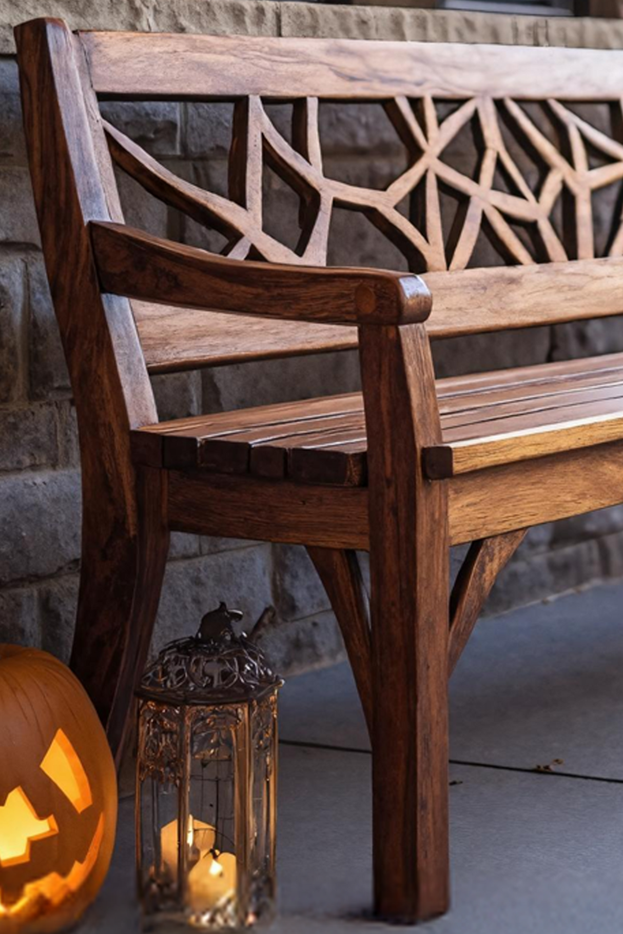 Rustic Solid Wood Halloween Bench For Spooky Outdoor Home Decor