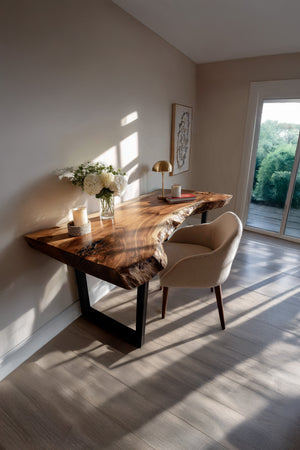 Mid Century Wooden Live Edge Desk For Living Room Decor