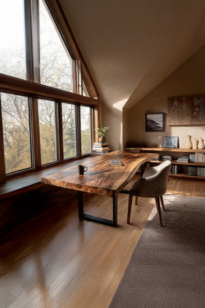 Mid Century Rustic Wooden Live Edge Desk For Home Office