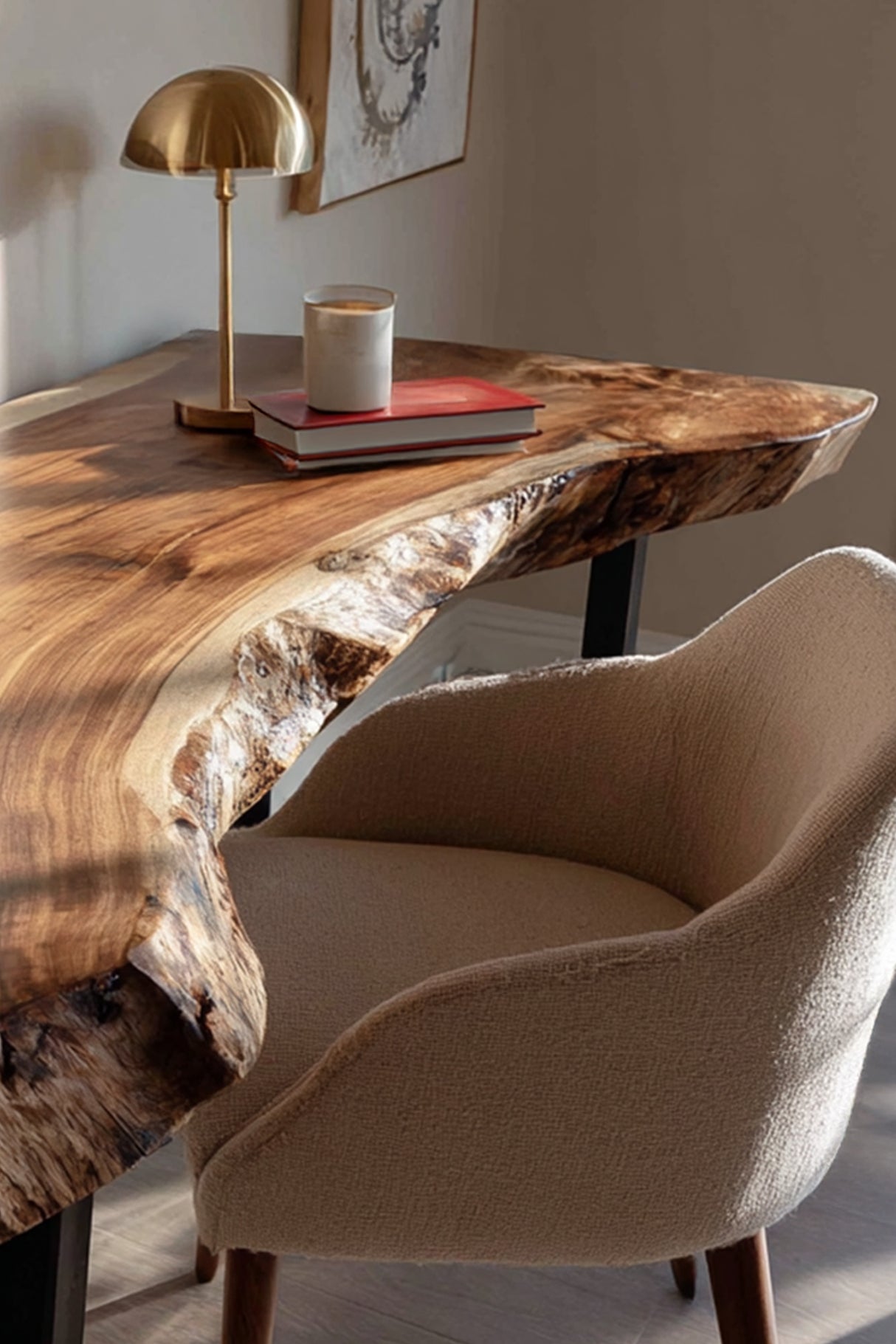 Mid Century Wooden Live Edge Desk For Living Room Decor