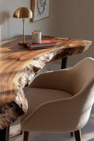 Mid Century Wooden Live Edge Desk For Living Room Decor