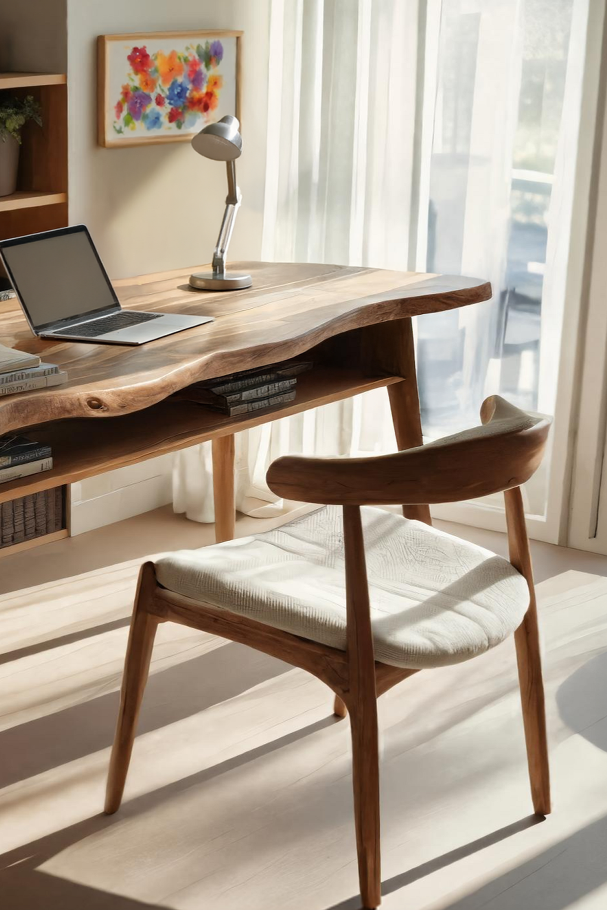 Mid Century Wooden Live Edge Desk For Modern Home Office Decor