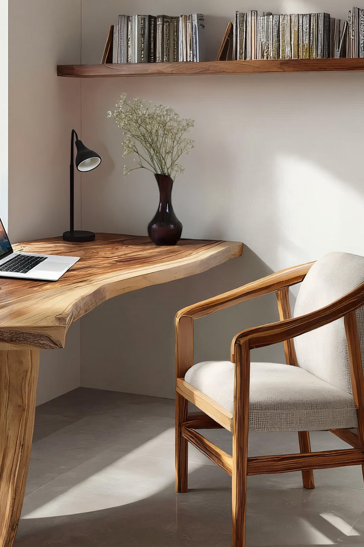 Farmhouse Wooden Live Edge Desk For Office And Study Room