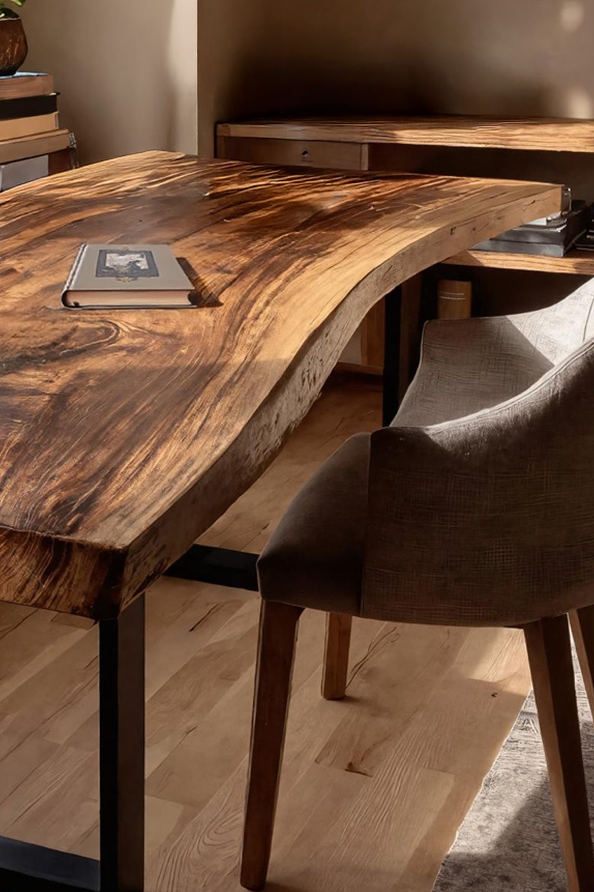 Mid Century Rustic Wooden Live Edge Desk For Home Office