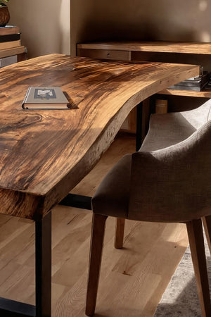 Mid Century Rustic Wooden Live Edge Desk For Home Office