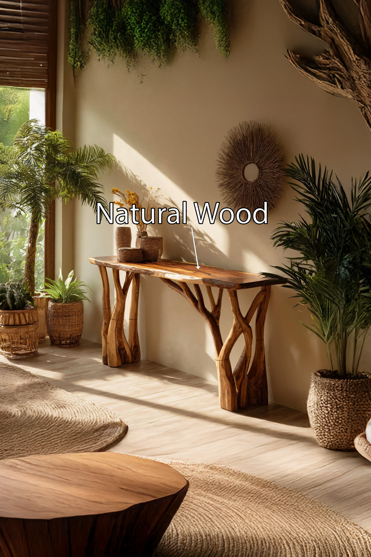 Modern Wooden Live Edge Console Table For Living Room Decoration