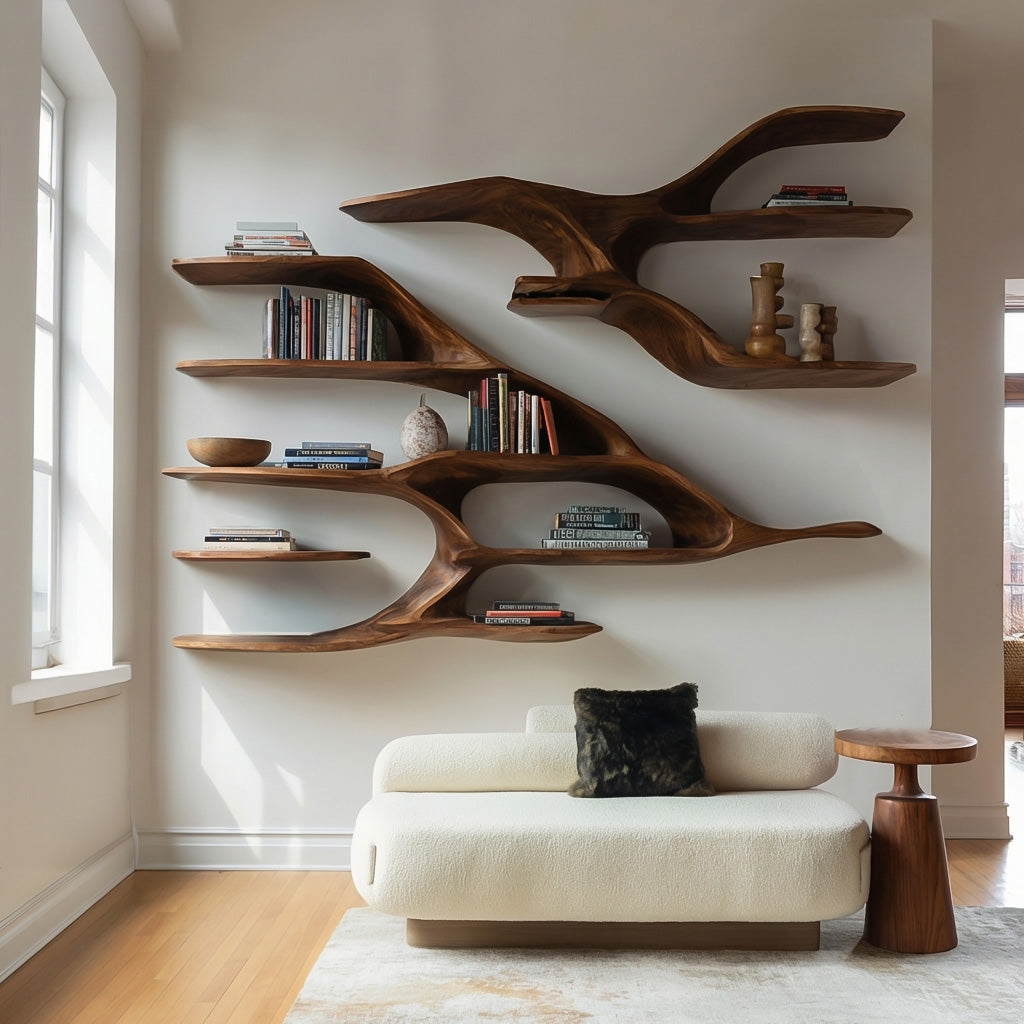 Contemporary Wooden Wall Shelf For Living Room Decor