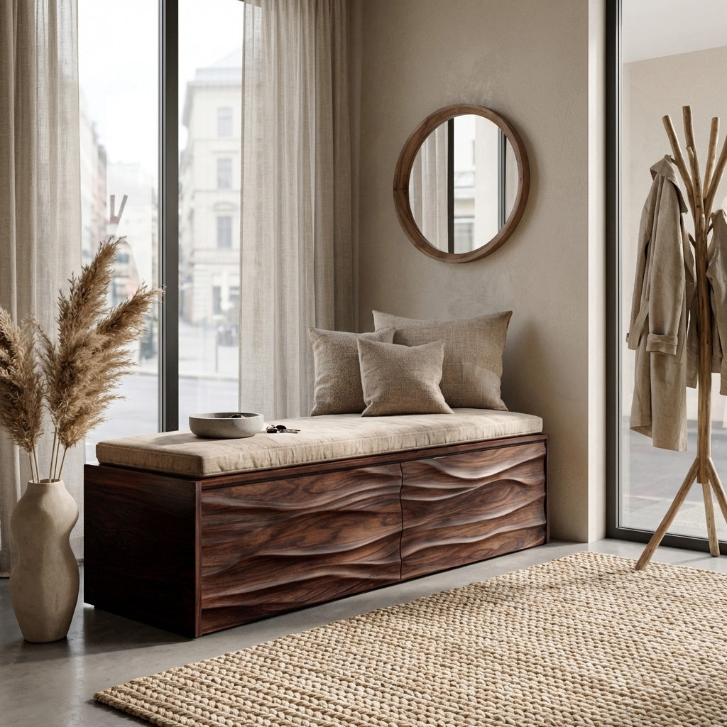 Organic Carved Storage Bench For Home Styles