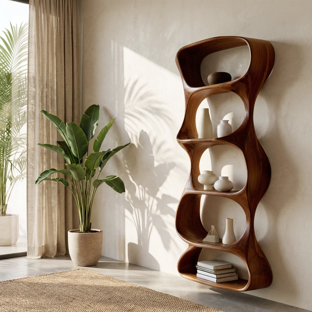 Modern Organic Wall Shelf Natural Wood For Living Room