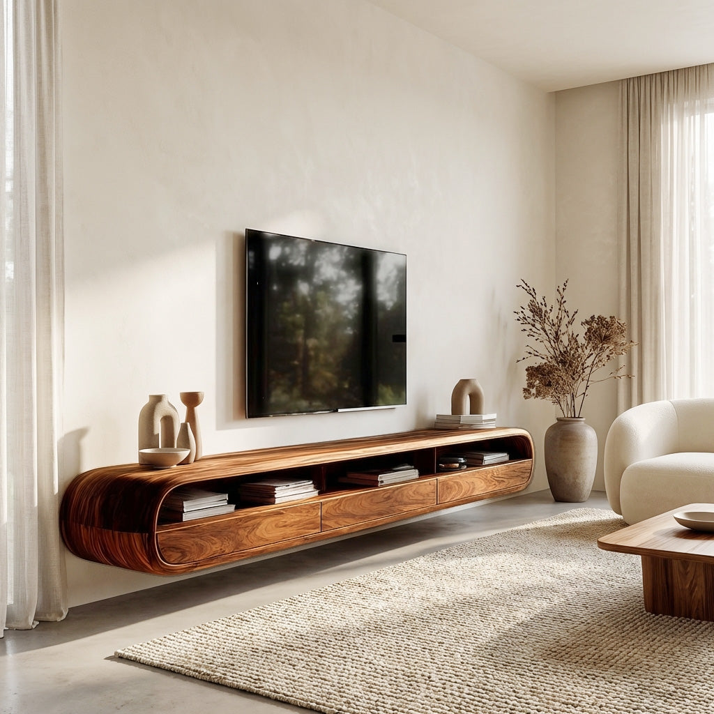 Modern Natural Wood Wall Mounted TV Cabinet For Living Room