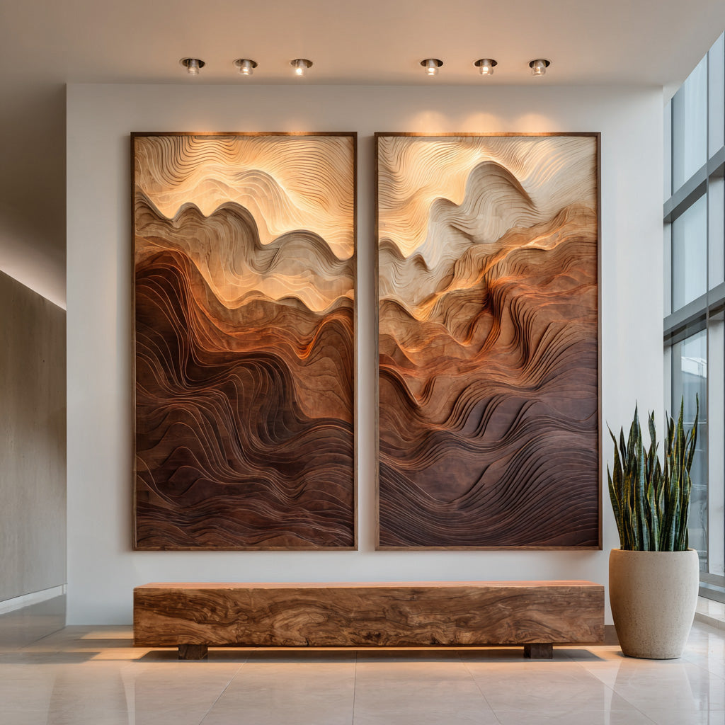 ウッドアート Modern Wood Wall Art Mountain Carved Design For Interior Decor