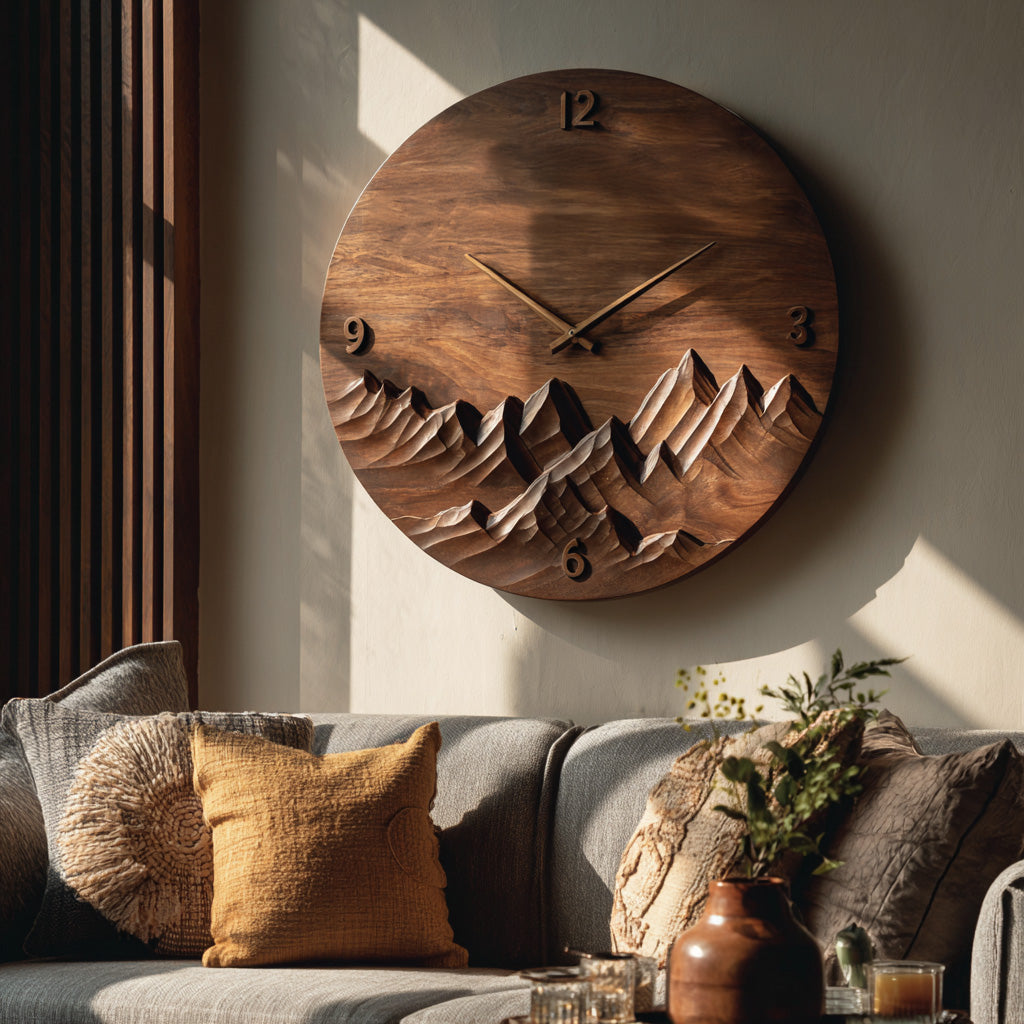 Modern Wall Clock Mountain Landscape For Living Room