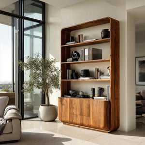 Modern Curved Frame Wood Bookshelf With Cabinets