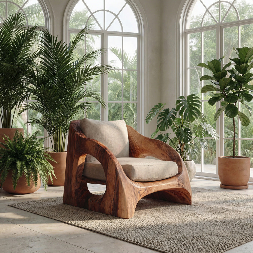 Mid Century Armchair With Sculptural Design For Living Room