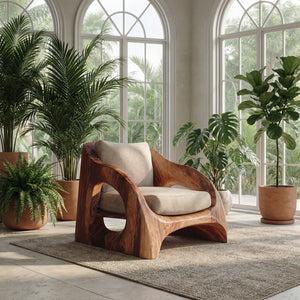 Mid Century Armchair With Sculptural Design For Living Room
