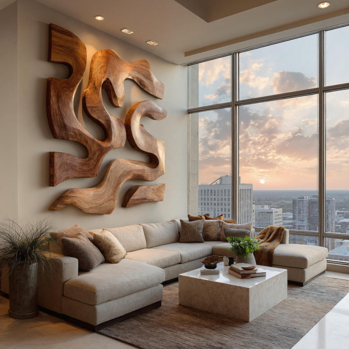 Contemporary Sculptural Wood Wall Art For Modern Living Room