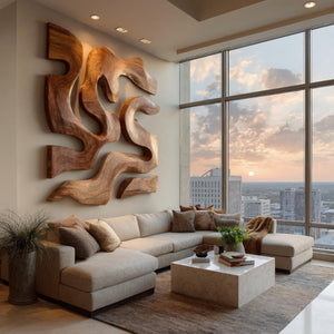Contemporary Sculptural Wood Wall Art For Modern Living Room