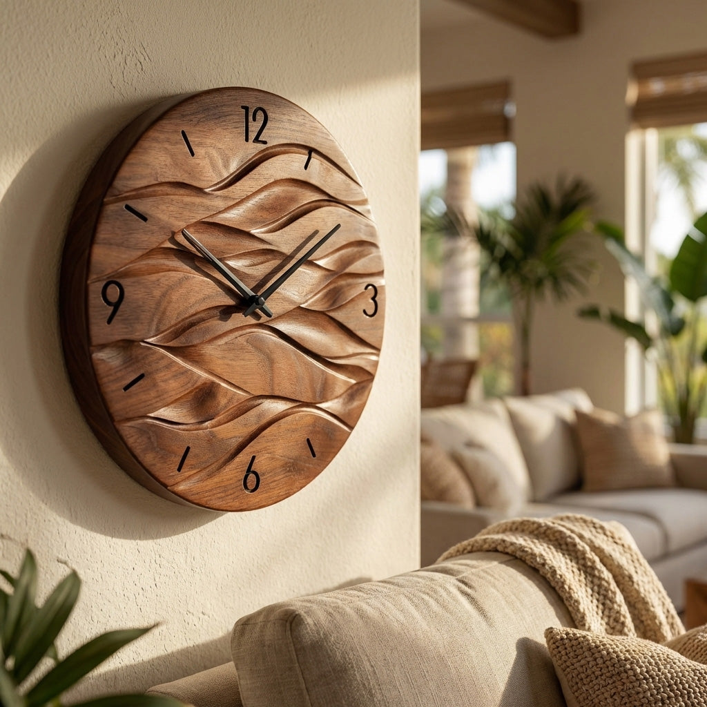Organic Modern Wood Wave Wall Clock For Living Room