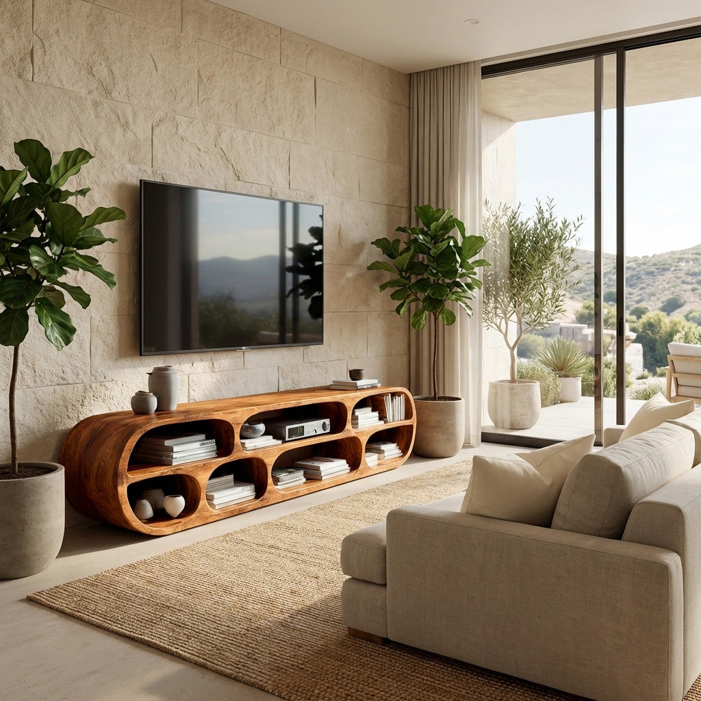 Modern Sculptural TV Console For Living Room