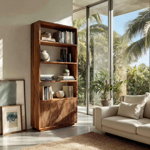 Minimal Wooden Bookcase For Coastal Living Room