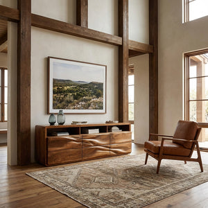 Organic Wave Carved Wood Sideboard For Living Room