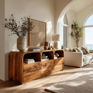 Modern Wood Sideboard With Curved Corners For Living Room