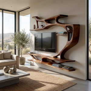 Organic Modern Sculptural Wall TV Shelf For Living Room