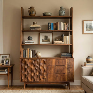 Organic Carved Solid Wood Display Cabinet Bookshelf