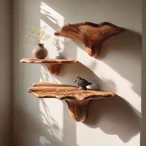Farmhouse Solid Wood Mushroom Shelf For Rustic Living Room Decor