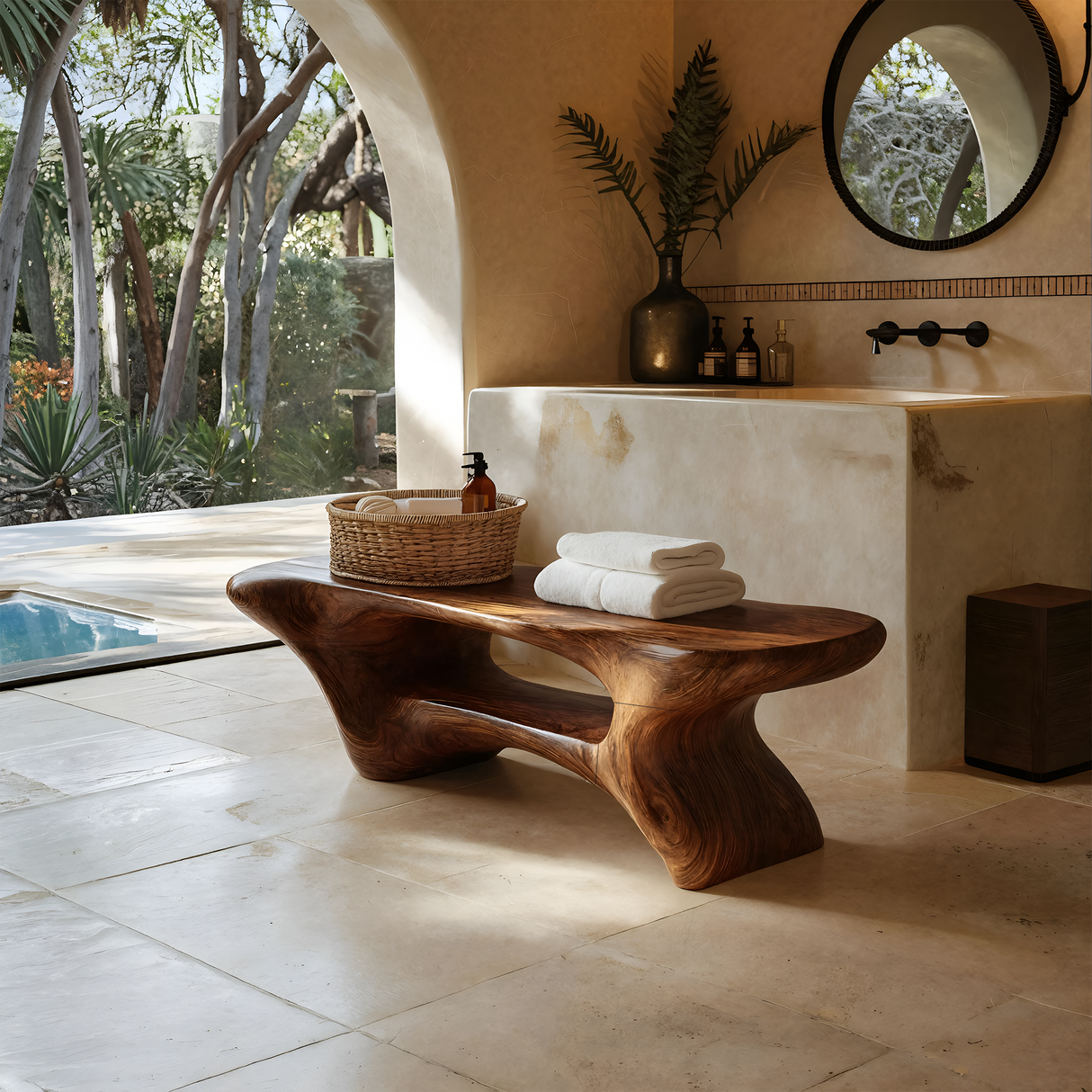 Modern Organic Bathroom Seat With Center Shelf For Bathroom