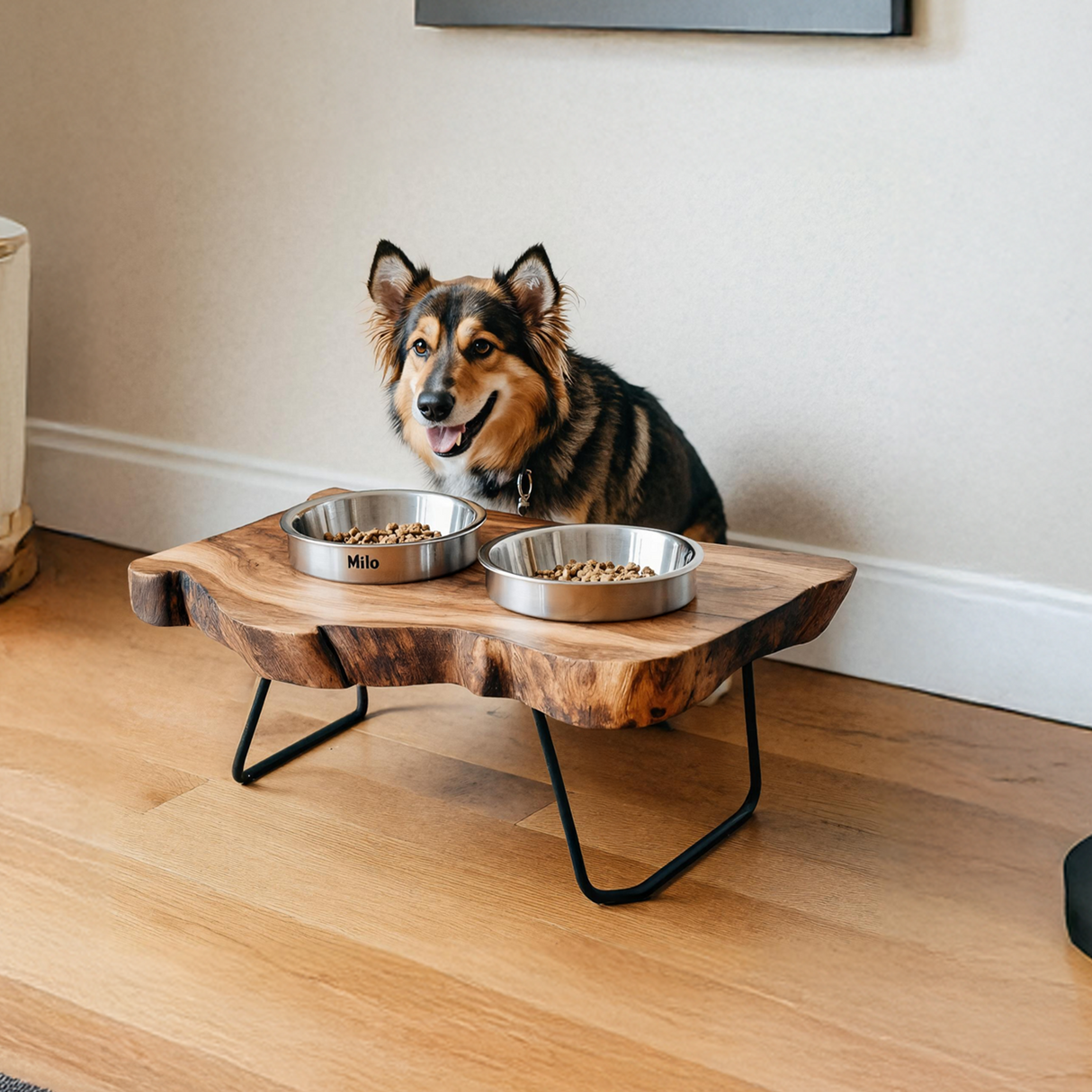 Handcrafted Wooden Dog Bowl Feeder For Pet Owners