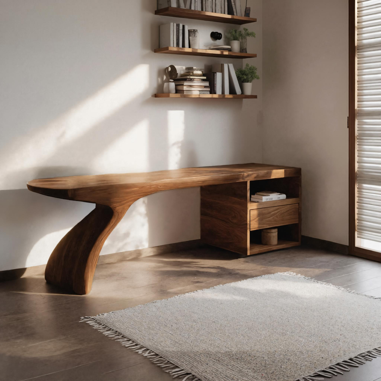 Modern Desk With Sculptural Single-Leg For Home Office