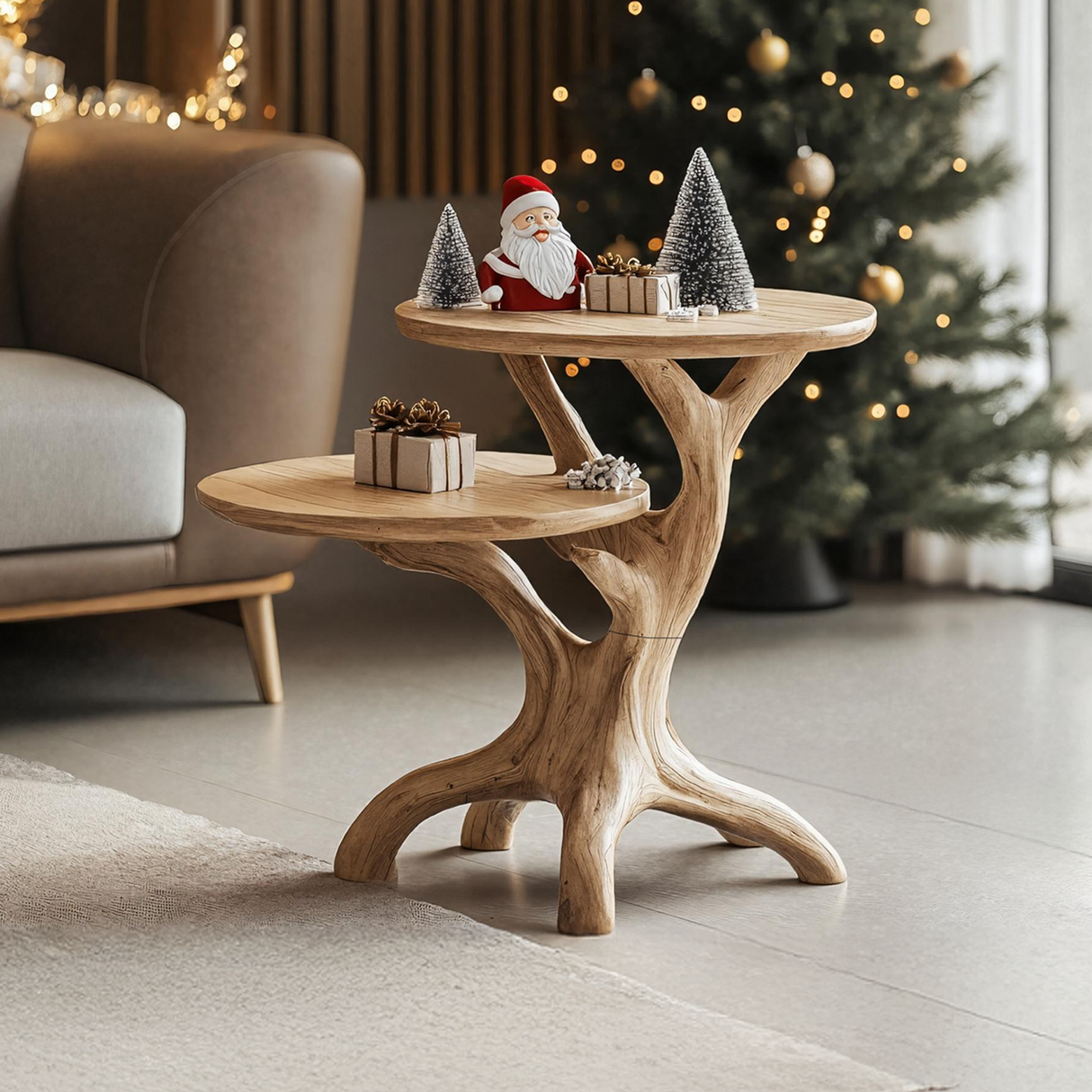 Farmhouse Solid Wood End Table For Living Room Holiday Wall Decor