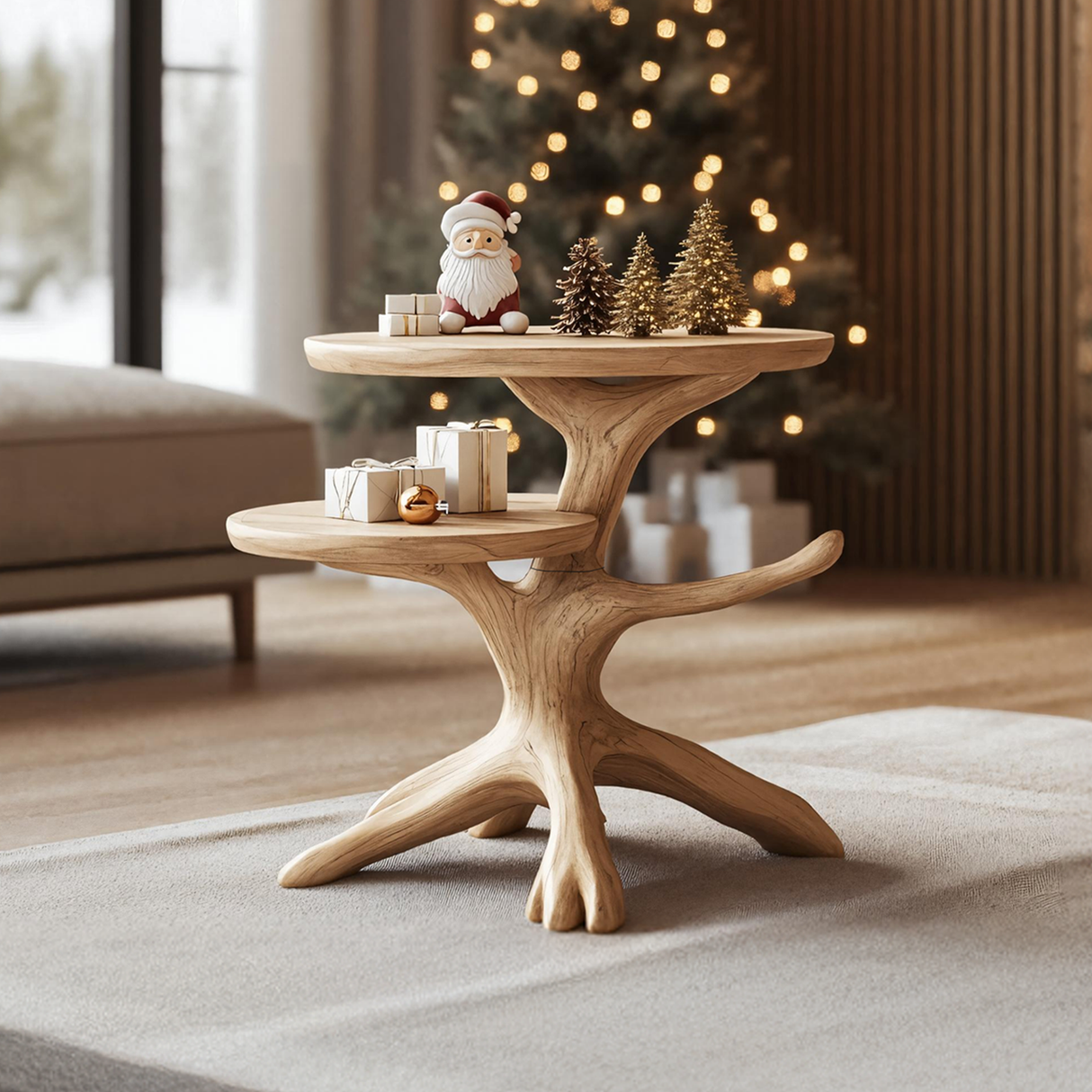 Handcrafted Round End Table For Entryway Design Xmas Accent