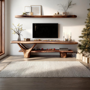 Handcrafted Wooden Live Edge TV Console For Holiday Entryway Design