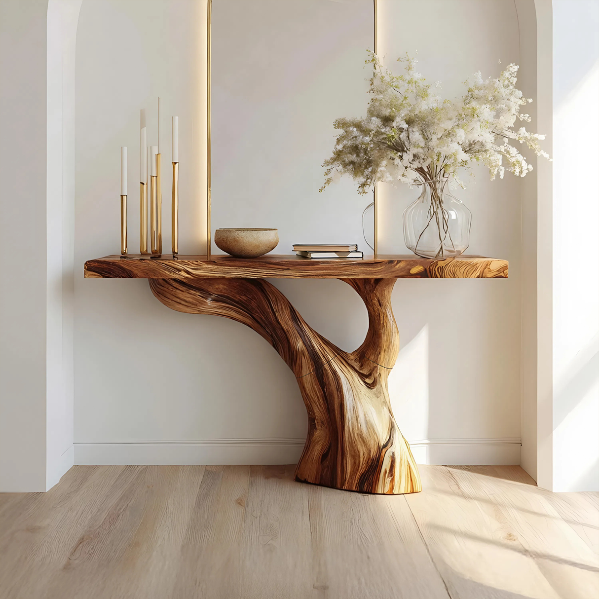 Handcrafted Live Edge Entryway Table Sculptural Solid Wood Furniture Decor