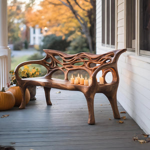 Mid Century Solid Wood Halloween Bench For Outdoor Design
