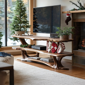 Farmhouse Live Edge Wooden TV Console For Holiday Bedroom Decor