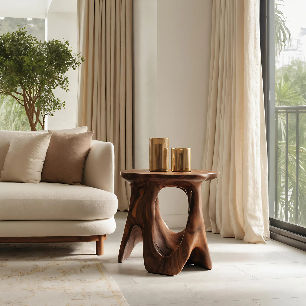 Modern Sculptural Carved Side Table For Living Room – ET Woodcrafts