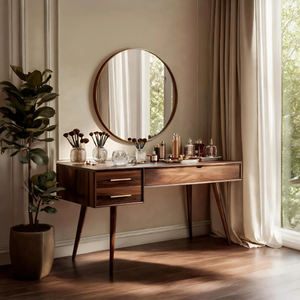 Mid Century Modern Vanity Desk With Drawers For Bedroom