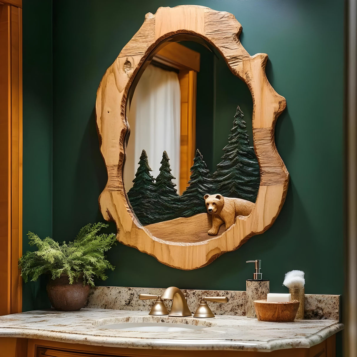 Rustic Bear Mirror For Cabin Lodge Bathroom Decor