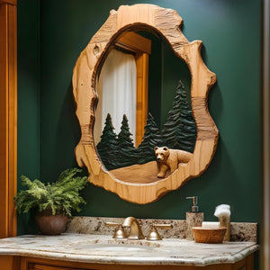 Rustic Bear Mirror For Cabin Lodge Bathroom Decor
