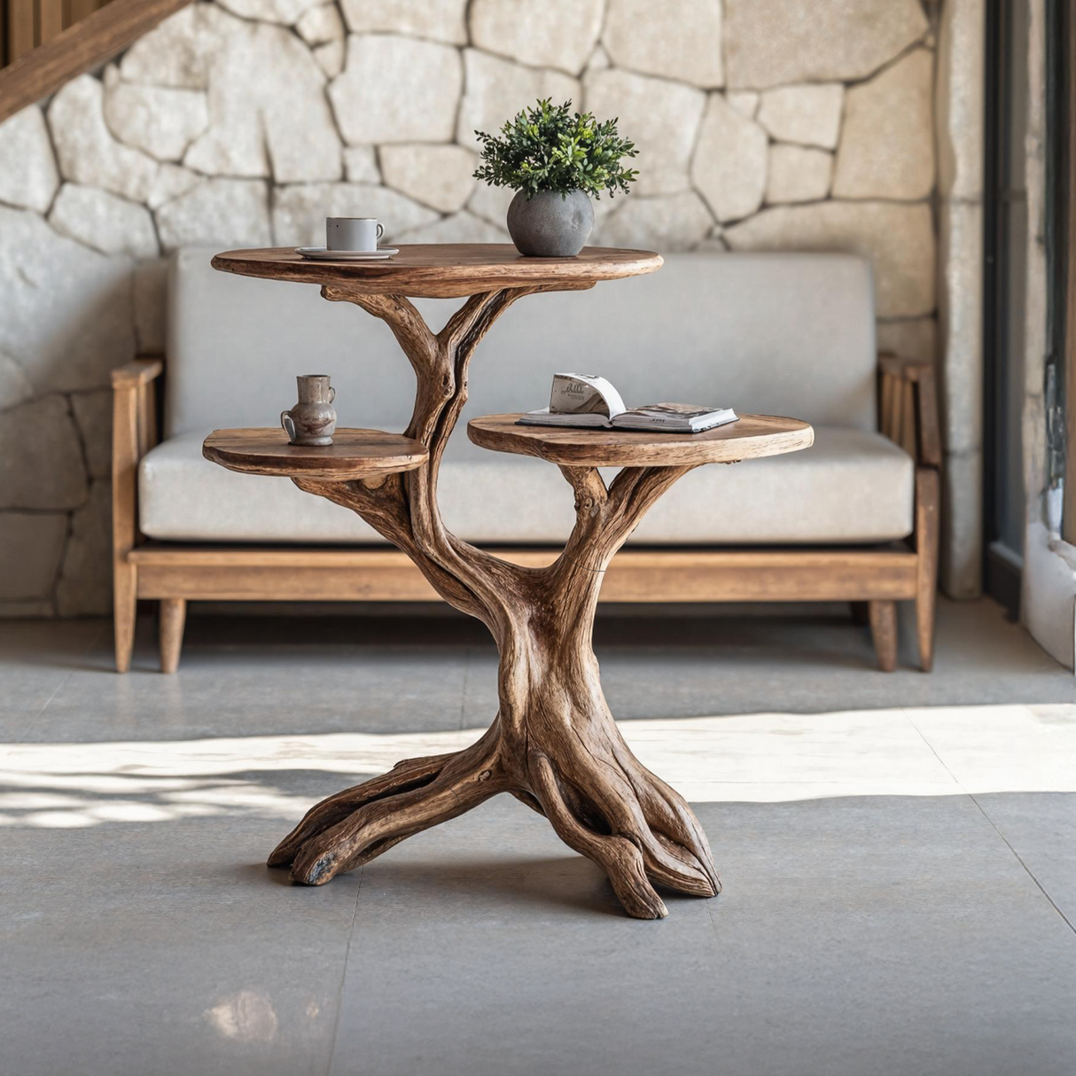 Farmhouse Solid Wood End Table For Living Room Space